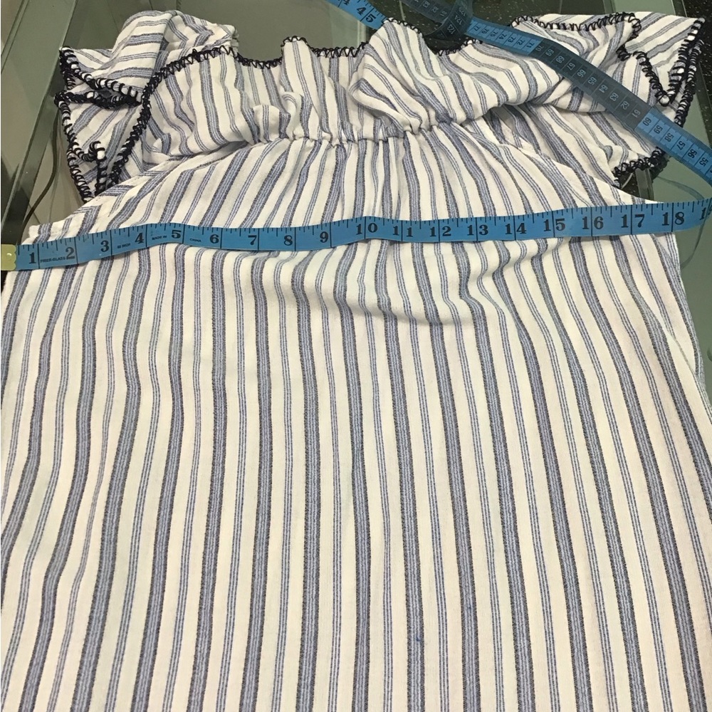 Tommy Bahama Ticking Stripe Blue And White Off-Shoulder Dress/Swim Cover-Up View 5